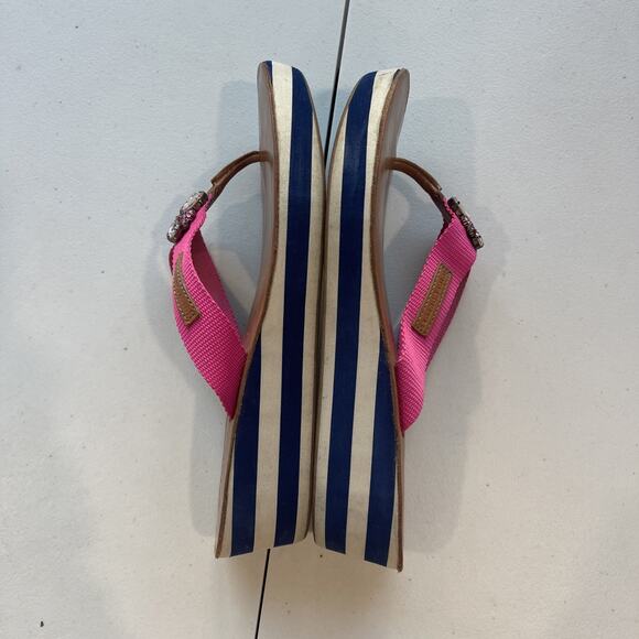 Juicy Couture SZ 10 Pink Y2K Flip Flops Sandals Rhinestone LeatherWedge Barbie - Picture 6 of 10